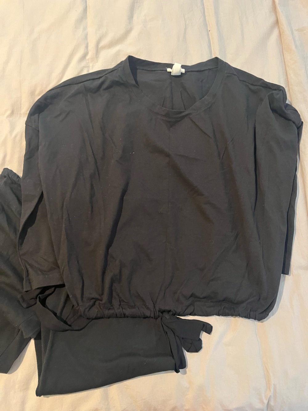 Eberjey Black Long Sleeve Drawstring Top